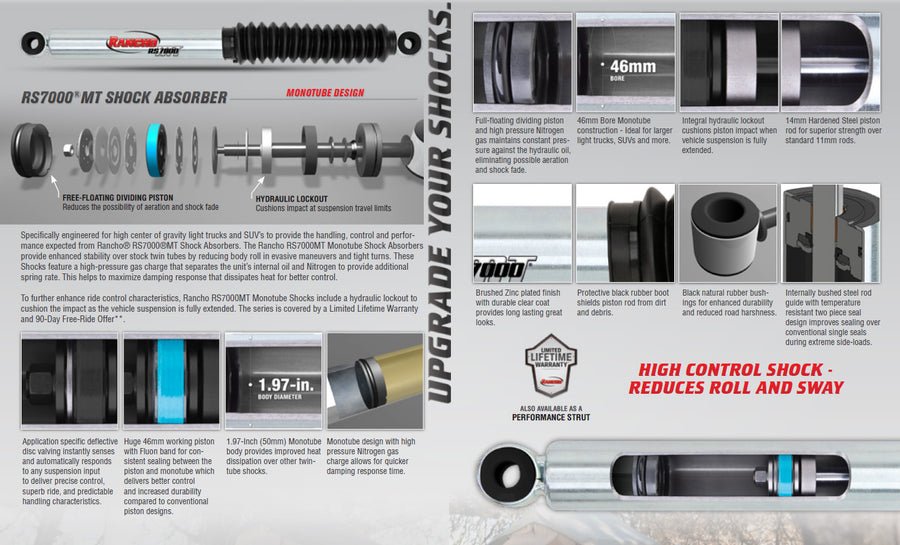 Rancho RS7000MT Monotube Shocks Set for 1997-2006 Jeep Wrangler 4WD w/2.5-3.5" lift TJ LJ